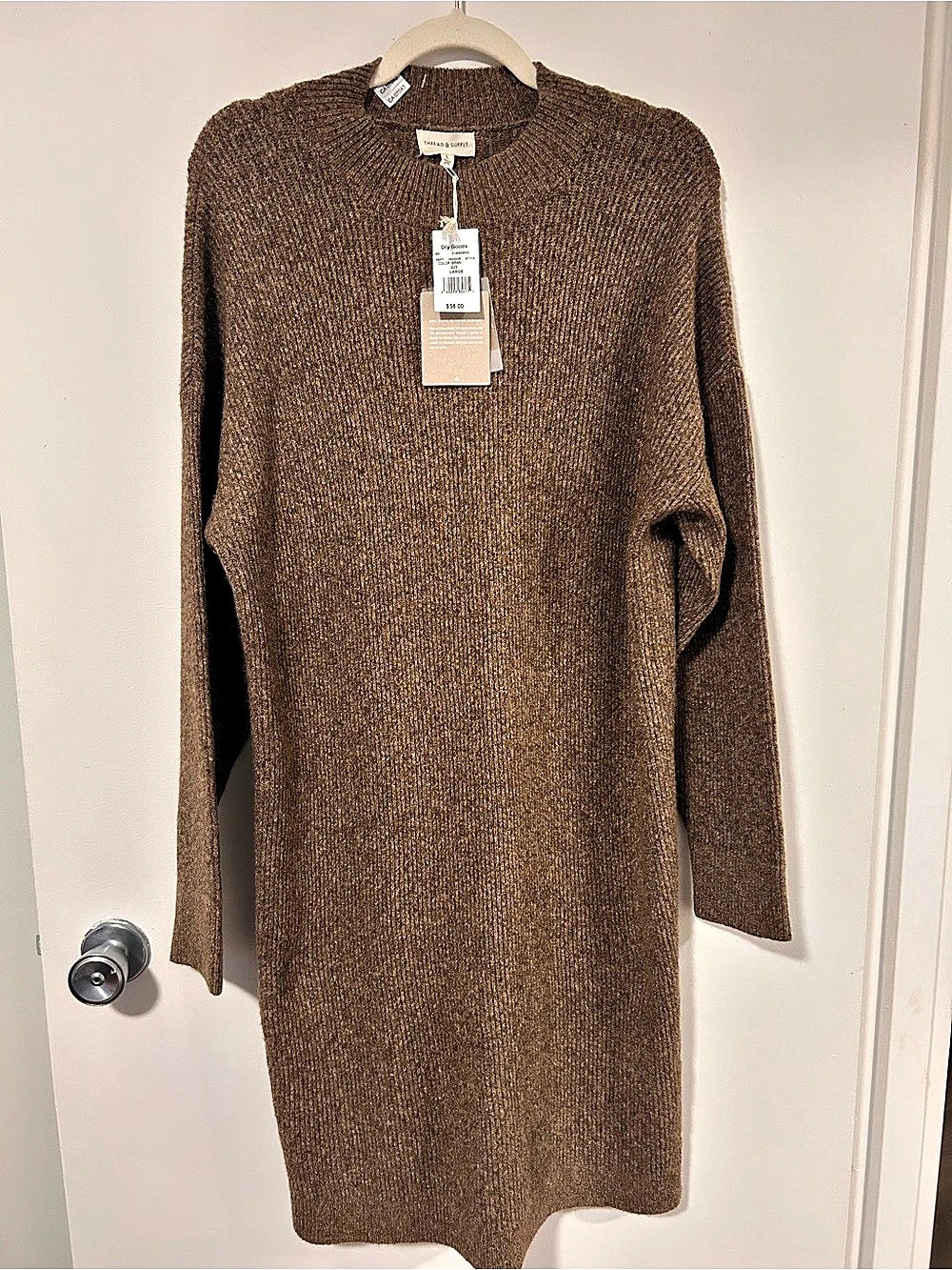 Thread & Supply Dry Goods Brown Knit Midi Dress Size Large NWT